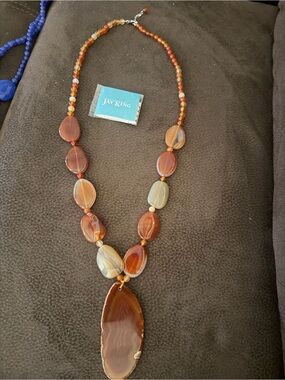 Jay King Agate Slice Pendant Necklace in Brown and Cream